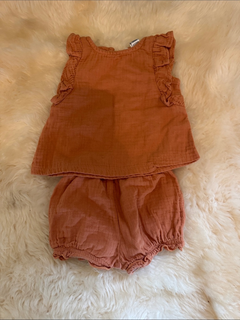 Ruffled Sleeve Tank & Diaper Bloomers Set - Rust